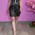 Jovani 64266 Black Plunging Neck Feather Skirt Cocktail Dress Chicagoboutique Jovani Elmhurstil