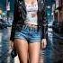 Beautiful Girl Street Light Fashion Catwalktour Model Shorts
