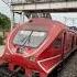 Aerodynamic Face Red Color DEMU Train Crossing